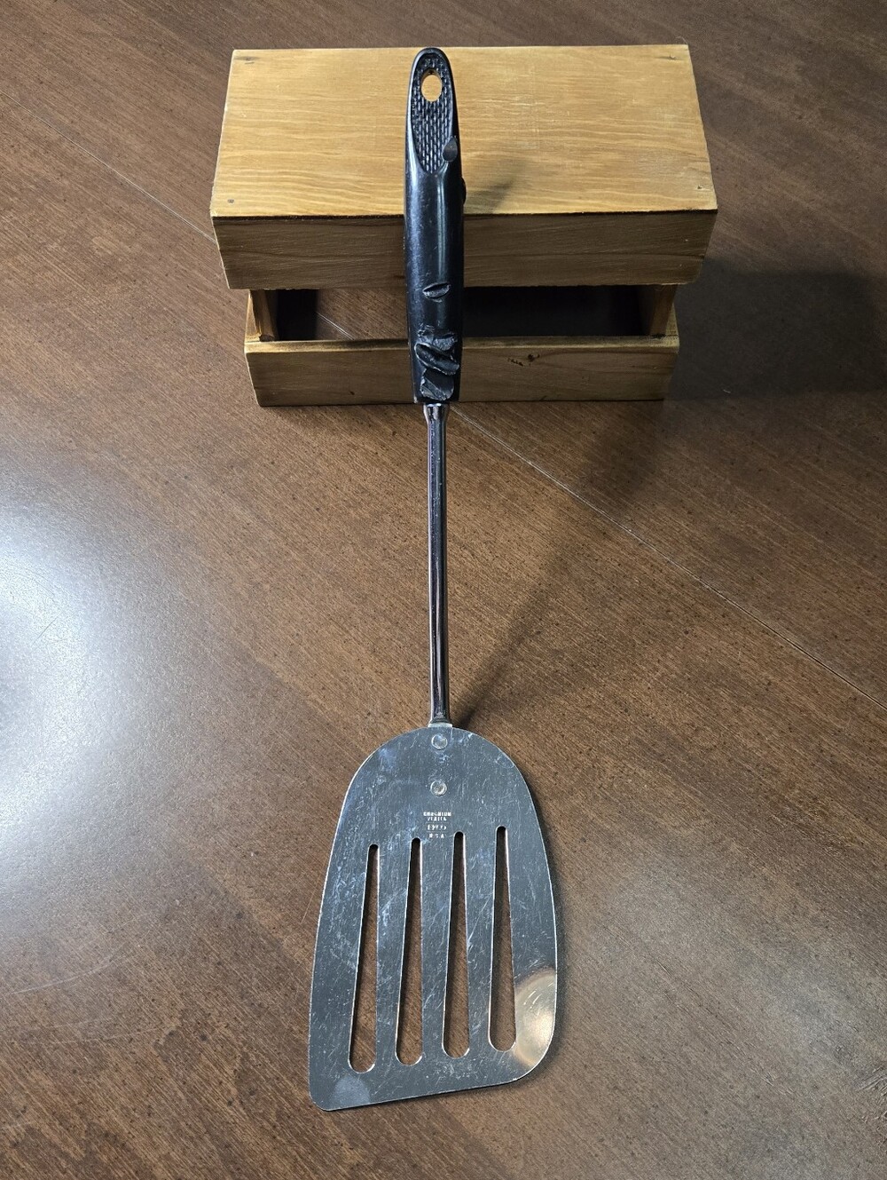 Vintage Ekco Long Angled Spatula Turner USA Black Handle Corncob Pattern